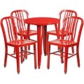 24 Round Red Metal Indoor-Outdoor Table Set with 4 Vertical Slat Back Chairs [CH-51080TH-4-18VRT-RED-GG]