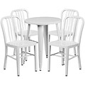 24 Round White Metal Indoor-Outdoor Table Set with 4 Vertical Slat Back Chairs [CH-51080TH-4-18VRT-WH-GG]