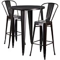 Flash Furniture 30 Round Black-Antique Gold Metal Indoor-Outdoor Bar Table Set with 2 Cafe Barstools (CH519BH230CBQ)