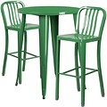 30 Round Green Metal Indoor-Outdoor Bar Table Set with 2 Vertical Slat Back Barstools [CH-51090BH-2-30VRT-GN-GG]