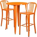 30 Round Orange Metal Indoor-Outdoor Bar Table Set with 2 Vertical Slat Back Barstools [CH-51090BH-2-30VRT-OR-GG]