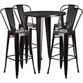 Flash Furniture 30 Round Black-Antique Gold Metal Indoor-Outdoor Bar Table Set with 4 Cafe Barstools (CH519BH430CBQ)