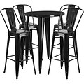 30 Round Black Metal Indoor-Outdoor Bar Table Set with 4 Cafe Barstools [CH-51090BH-4-30CAFE-BK-GG]