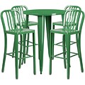 30 Round Green Metal Indoor-Outdoor Bar Table Set with 4 Vertical Slat Back Barstools [CH-51090BH-4-30VRT-GN-GG]
