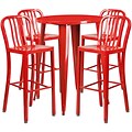 30 Round Red Metal Indoor-Outdoor Bar Table Set with 4 Vertical Slat Back Barstools [CH-51090BH-4-30VRT-RED-GG]