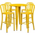 30 Round Yellow Metal Indoor-Outdoor Bar Table Set with 4 Vertical Slat Back Barstools [CH-51090BH-4-30VRT-YL-GG]