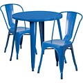 30 Round Blue Metal Indoor-Outdoor Table Set with 2 Cafe Chairs [CH-51090TH-2-18CAFE-BL-GG]