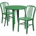 30 Round Green Metal Indoor-Outdoor Table Set with 2 Vertical Slat Back Chairs [CH-51090TH-2-18VRT-GN-GG]