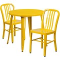 30 Round Yellow Metal Indoor-Outdoor Table Set with 2 Vertical Slat Back Chairs [CH-51090TH-2-18VRT-YL-GG]