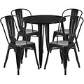 30 Round Black Metal Indoor-Outdoor Table Set with 4 Cafe Chairs [CH-51090TH-4-18CAFE-BK-GG]