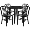 30 Round Black Metal Indoor-Outdoor Table Set with 4 Vertical Slat Back Chairs [CH-51090TH-4-18VRT-BK-GG]