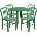 30 Round Green Metal Indoor-Outdoor Table Set with 4 Vertical Slat Back Chairs [CH-51090TH-4-18VRT-GN-GG]