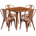 31.5 Square Copper Metal Indoor-Outdoor Table Set with 4 Stack Chairs [ET-CT002-4-30-POC-GG]