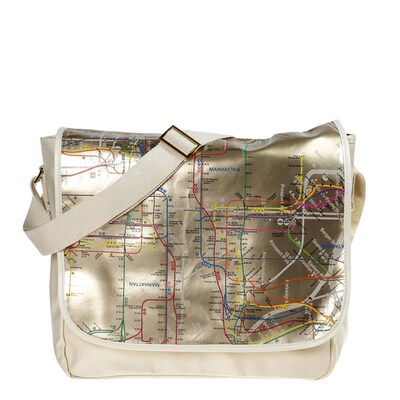 New York City Subwayline Map Gold PVC Messenger Bag