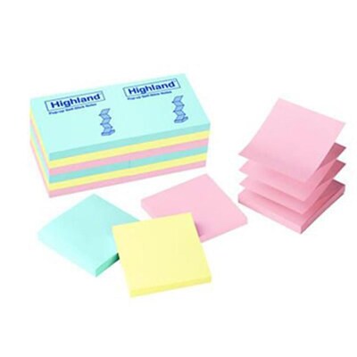 Highland Pop-up Notes, 3 x 3, Assorted Colors Collection, 100 Sheet/Pad, 12 Pads/Pack (EDRE24055)