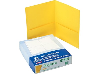 Oxford Twin Portfolio Folders, Yellow, 25/Box (OXF 57509)