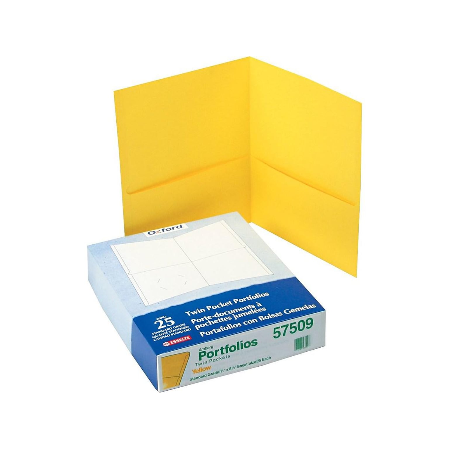 Oxford Twin Portfolio Folders, Yellow, 25/Box (OXF 57509)