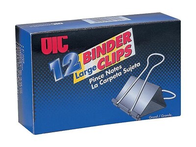 Officemate Binder Clips, Large, Black, 12/Box (99100)