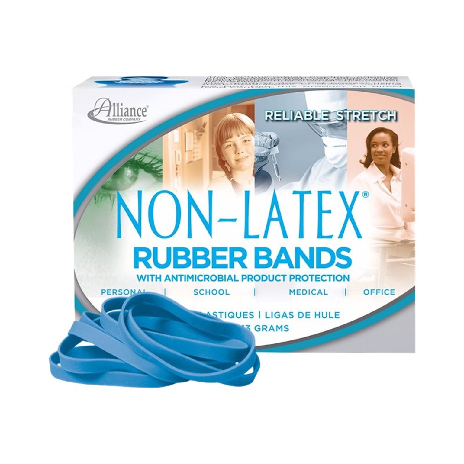 Alliance Rubber Non-Latex Multi-Purpose #64 Rubber Bands, 3.5 x 0.25, Non-Latex, Cyan Blue, 95/Pack (42649)