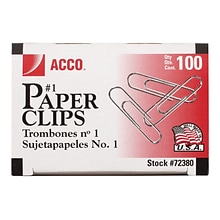 ACCO Economy #1 Paper Clips, Silver, 100/Box, 10 Boxes/Pack (A7072380)