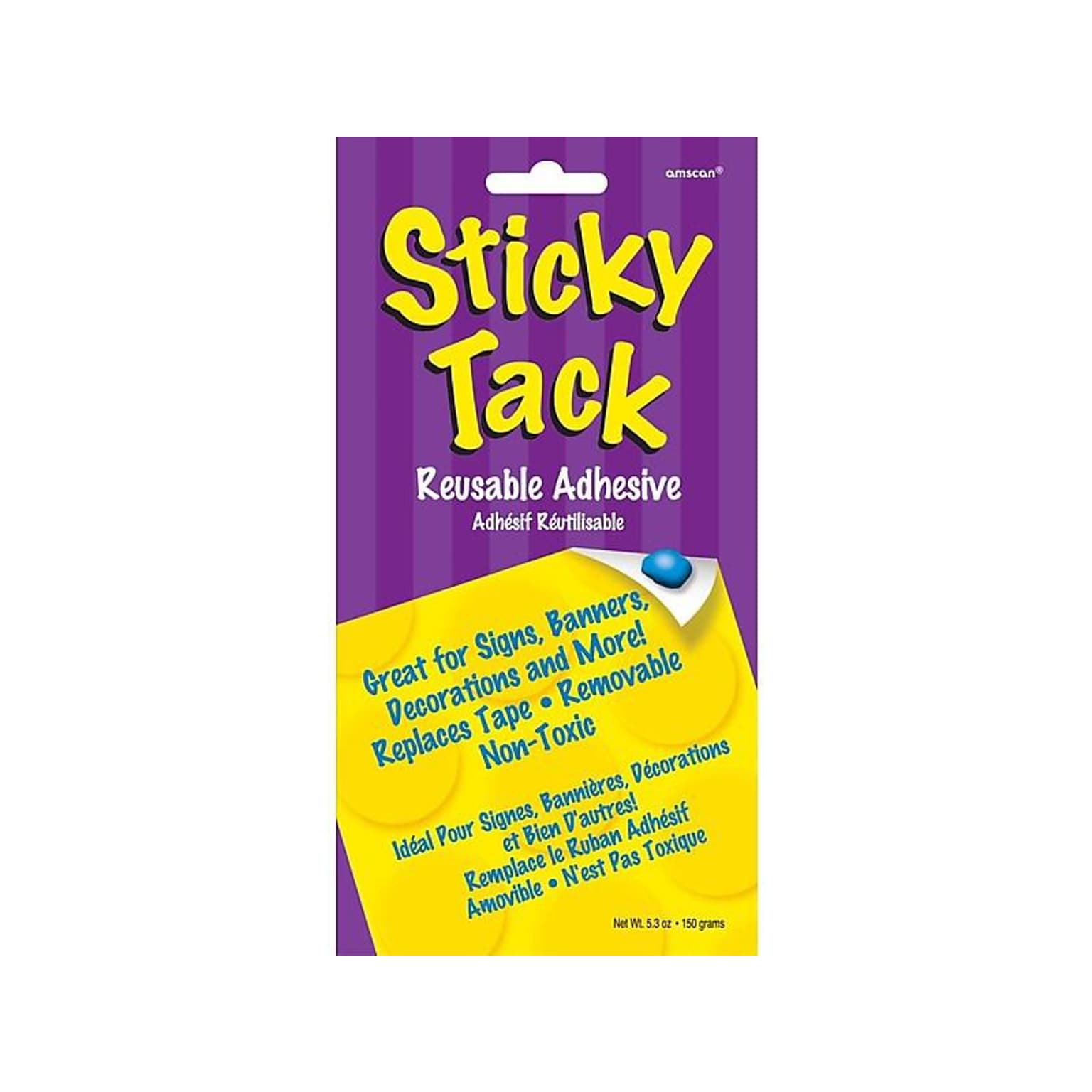 Amscan Sticky Tack Removable Repositionable Adhesive Putty, 5.3 oz., 5/Pack (240555)