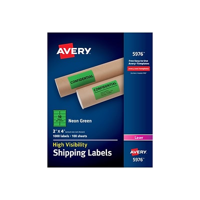 Avery High Visibility Laser Shipping Labels, 2 x 4, Neon Green, 1000 Labels Per Pack (5976)