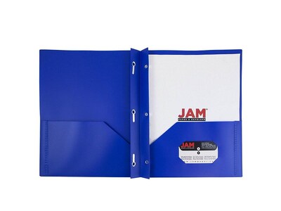 JAM Paper Plastic POP 2-Pocket  Folders with Metal Prong Fastener, Deep Blue, 96/Carton (313525335)