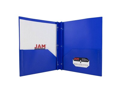 JAM Paper POP 2-Pocket Plastic Folders with Fastener, Deep Blue, 96/Carton (313525335)