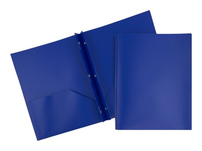 JAM Paper POP 2-Pocket Plastic Folders with Fastener, Deep Blue, 96/Carton (313525335)