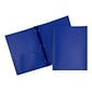 JAM Paper Plastic POP 2-Pocket  Folders with Metal Prong Fastener, Deep Blue, 96/Carton (313525335)