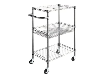 Alera 3-Shelf Wire Mobile Utility Cart with Lockable Wheels, Black (ALESW342416BA)