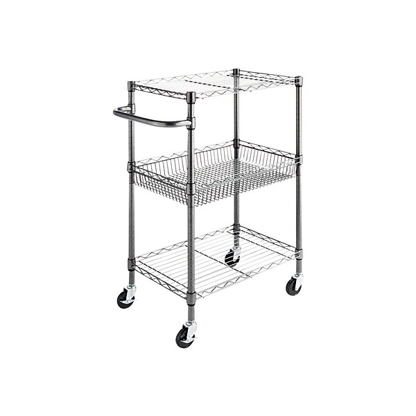 Alera 3-Shelf Wire Mobile Utility Cart with Lockable Wheels, Black (ALESW342416BA)