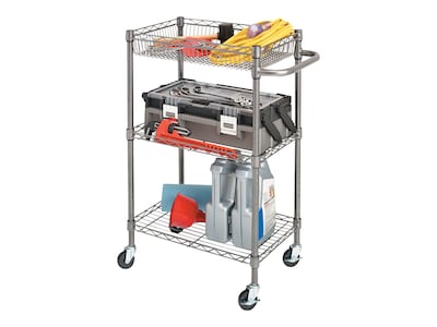 Alera 3-Shelf Wire Mobile Utility Cart with Lockable Wheels, Black (ALESW342416BA)