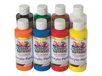 Color Splash Non Washable Acrylic Paints, Assorted, 8 Oz., 8/Pack