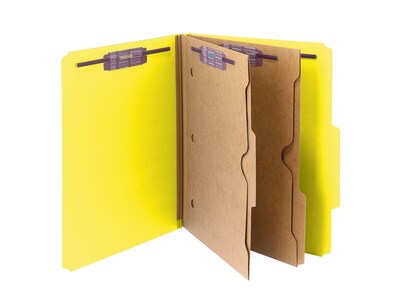 Smead Pressboard Classification Folders with SafeSHIELD Fasteners, 2" Expansion, Letter Size, 2 Dividers, Yellow, 10/Box (14084)