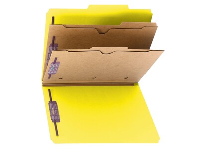 Smead Pressboard Classification Folders with SafeSHIELD Fasteners, 2" Expansion, Letter Size, 2 Dividers, Yellow, 10/Box (14084)