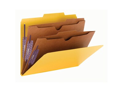 Smead Pressboard Classification Folders with SafeSHIELD Fasteners, 2" Expansion, Letter Size, 2 Dividers, Yellow, 10/Box (14084)