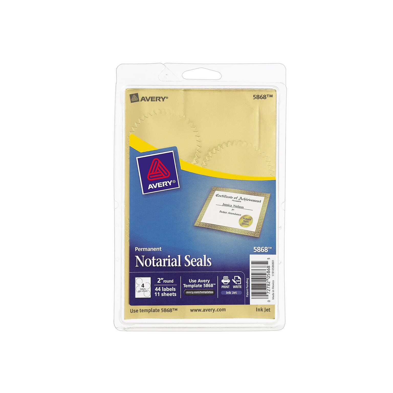Avery Printable Inkjet Notary Seal Labels, 2" Diameter, Gold Foil, 4 ...