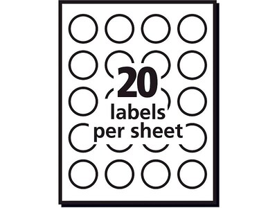 Avery Inkjet Round Labels, 1-1/2" Diameter, White, 20 Labels/Sheet, 20 Sheets/Pack, 400 Labels/Pack (8293)