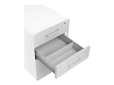 Poppin Stow 3-Drawer Mobile Vertical File Cabinet, Letter/Legal Size, Lockable, 24"H x 15.75"W x 20"D, White/Light Gray (101251)