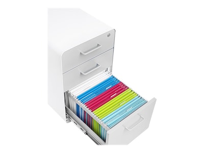 Poppin Stow 3-Drawer Mobile Vertical File Cabinet, Letter/Legal Size, Lockable, 24"H x 15.75"W x 20"D, White/Light Gray (101251)