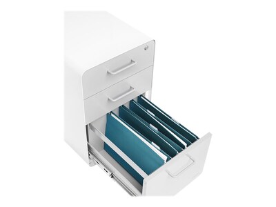 Poppin Stow 3-Drawer Mobile Vertical File Cabinet, Letter/Legal Size, Lockable, 24"H x 15.75"W x 20"D, White/Light Gray (101251)