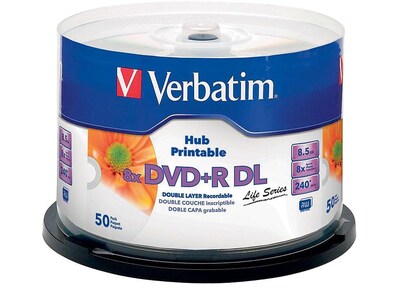 Verbatim (97693) 8x DVD+R DL, White Inkjet Printable, Hub Printable, 50/Pack