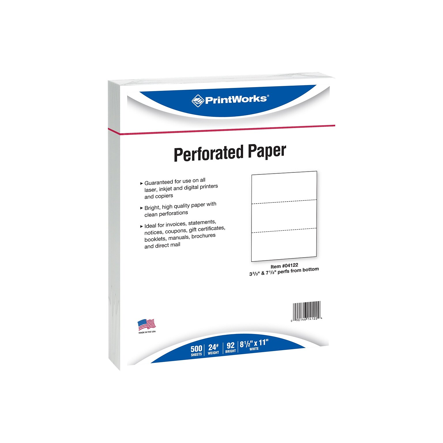 Printworks® Professional 8.5 x 11 Perforated Paper, 24 lbs., 92 Brightness, 2500 Sheets/Carton (04122)