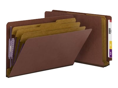 Smead Pressboard End-Tab Classification Folders , 3 Expansion, Legal Size, 3 Dividers, Red, 10/Box