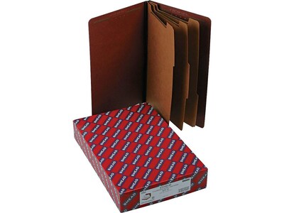 Smead Pressboard End-Tab Classification Folders , 3 Expansion, Legal Size, 3 Dividers, Red, 10/Box