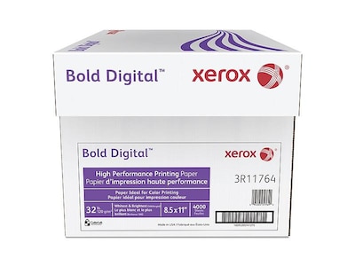Xerox Bold Digital 8.5"W x 11"L Color Copy Paper, 32 lbs., 100 Brightness, 500 Sheets/Ream, 8 Reams/Carton (3R11764)
