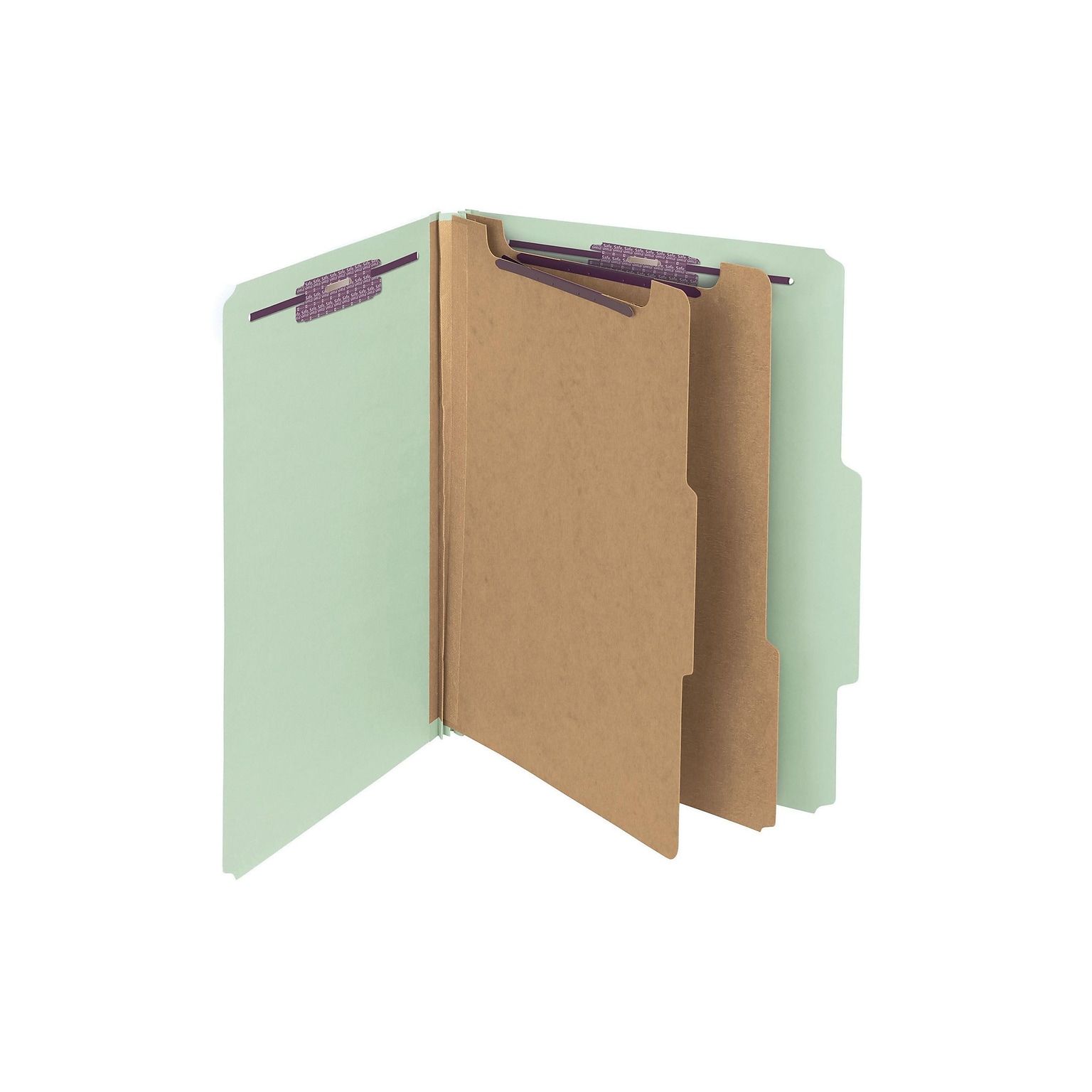Smead Classification Folders with SafeSHIELD Fasteners, 2 Expansion, Letter Size, 2 Dividers, Gray/Green, 10/Box (14076)
