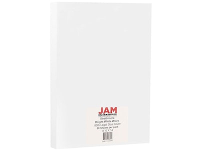 JAM Paper Strathmore 80 lb. Cardstock Paper, 8.5" x 14", Bright White Wove, 50 Sheets/Pack (17428894)