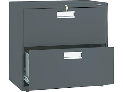 HON Brigade 600 Series 2-Drawer Lateral File Cabinet, Locking, Letter/Legal, Charcoal, 30W (H672.L.